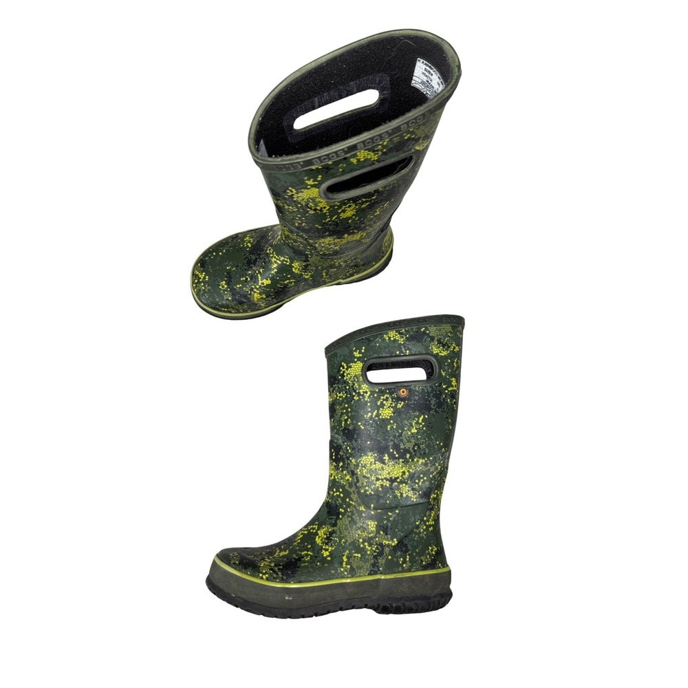 Bogs Kids Rain Boots Pixelated Green Camo Rubber Pull On Waterproof Kids Size 1